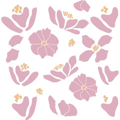 Modern romantic minimalist floral art. Flowers and leaves in simplified shapes. Wall decor in retro style.