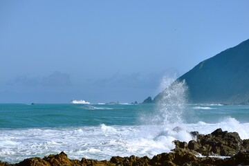 The Inter Islander ferry rounding Red Rocks
