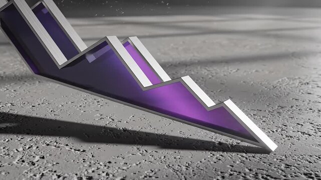 Dramatic 3D animation of a purple downward arrow symbolizing financial decline market crash business loss economic recession or a negative trend on a textured