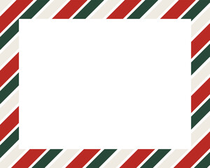 Candy cane christmas frame with blank space. Christmas border. Merry Christmas Candy cane frame card elements decoration. New Year picture frame ribbon. Xmas striped border. Banner or christmas card.