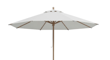 Elegant white patio umbrella with wooden frame offering cool shade for summer days and outdoor relaxation at home