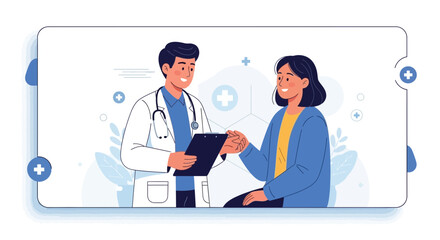 Doctor consults with patient in clinic illustration for medical healthcare promotion and