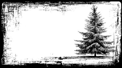 Fototapeta premium Hand-drawn brush Christmas card: dark navy-green pine vs soft blue, rough edges impressionistic, perfect for culture stationery, gift tag, journal sticker