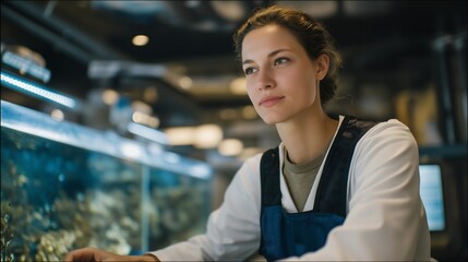 A scientist using high-frequency ultrasound to study microscopic aquatic organisms in a controlled lab tank — bioacoustics research, ecological science, and advanced environmental imaging.