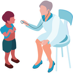 Pediatrician Examining a Young Boy With a Stethoscope in a Medical Office Scene