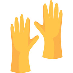 Pair of bright yellow rubber cleaning gloves shown from the front on a transparent background suggesting cleanliness and hygiene