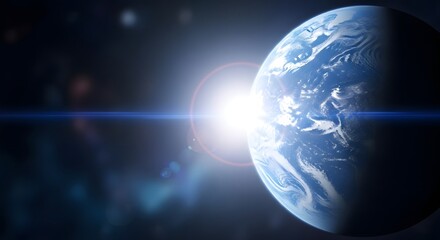 Earth from space with a bright sunrise or sunset view