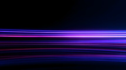 Abstract glowing neon light trails moving horizontally on a dark background.