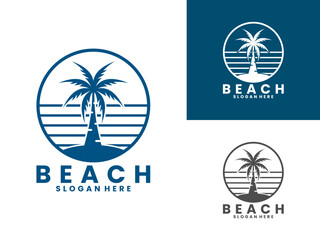 Beach with circle and palm logo design vector. Beach logo design vector template