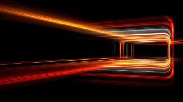 Abstract glowing orange and red light trails creating a futuristic tunnel of speed. - Powered by Adobe