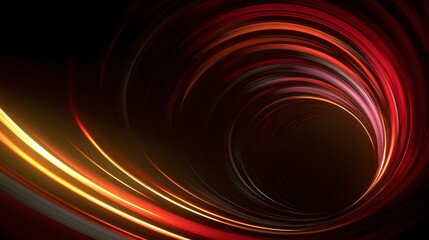 Abstract swirling red and gold light trails creating a dynamic vortex on a dark background.