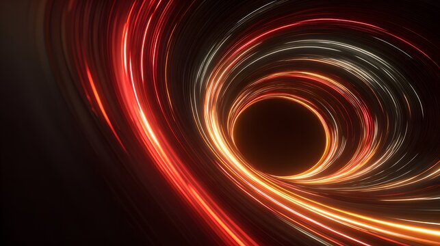 Abstract swirling vortex of glowing red and orange light trails. - Powered by Adobe
