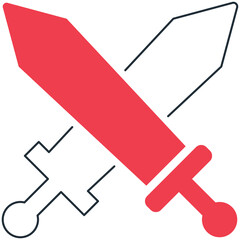 Two Crossed Swords One Red And One Outline On Transparent Background Representing Conflict Or Battle