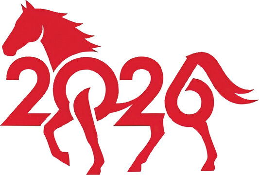 Creative Red 2026 Number Typography Shaped as a Horse, Modern Minimalist Year of the Horse Logo Vector