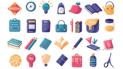 Back to School Transparent Image Icon Set with First Day of School Signs