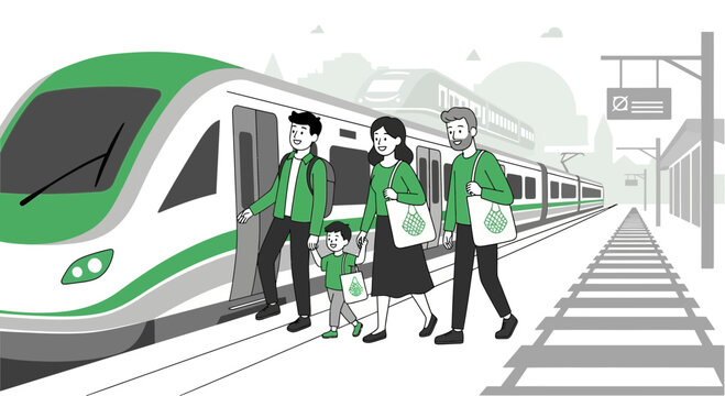 Family embarks on a sustainable journey with eco friendly train transportation system towards