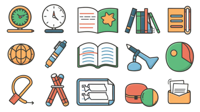 Education and Study Doodle Icons for Back to School Transparent Image Set - Powered by Adobe