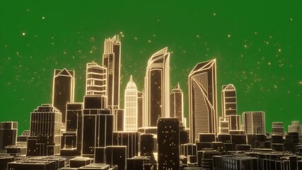 UAE Glowing Outlines of City Buildings Against Green Backdrop