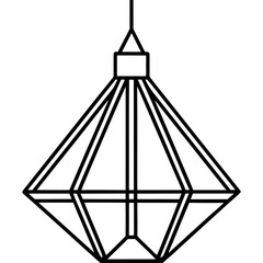 Geometric diamond shaped pendant light fixture outline drawing isolated on