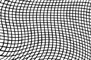 Distorted grid mesh pattern with thick black lines and rough edges, forming a warped structure on a transparent background.