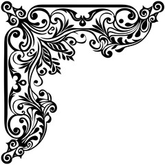 Ornate black corner flourish design isolated on