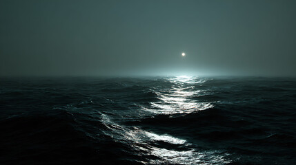 Dark ocean waves under a distant moonlit sky night water
