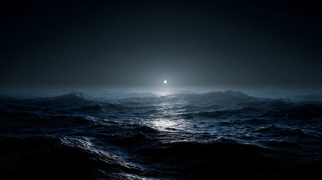 Dark ocean waves under moonlight night - Powered by Adobe