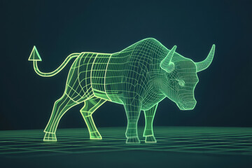 Obraz premium Digital bull market concept with financial graph and data visualization. represents the concept of a bull market with a digital bull and financial data.