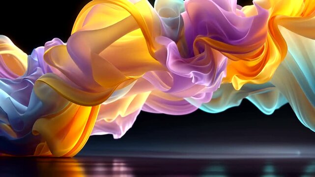 Dynamic Abstract Flow of Vibrant Colorful Smoke Waves on Black Backdrop