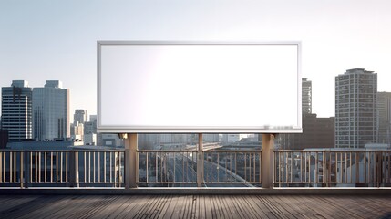 Obraz premium Blank white billboard mockup for advertising in a modern city skyline background.