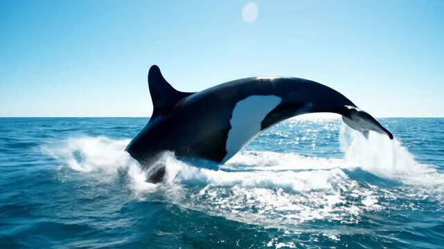 Orca Whale Leaping Out of the Water on a Sunny Day