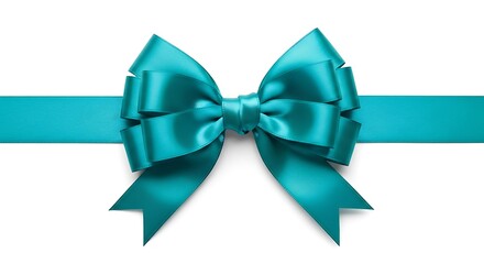 Elegant Teal Satin Ribbon Bow on White Background - Perfect for Gift Wrapping and Decoration