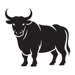 Majestic bull silhouette isolated on white background, embodying strength and power in a simple yet striking design