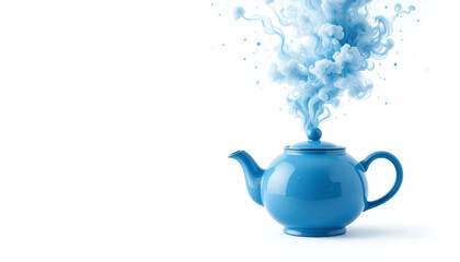 Blue teapot pouring water with dynamic splash effect