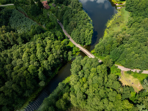 A small bridge over the isthmus between the lakes, the settlement of Zatoka Leśna, Warmian-Masurian Voivodeship, Poland