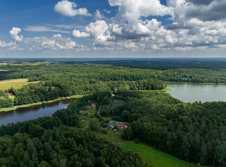 View of the small settlement of "Zatoka Leśna" located among forests and lakes, Warmian-Masurian Voivodeship, Poland © Leszek