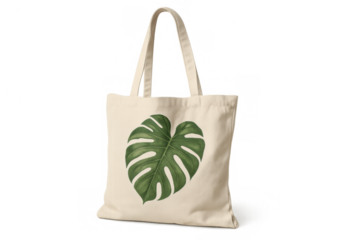 Canvas tote bag with monstera leaf design representing ecological shopping and sustainable lifestyle