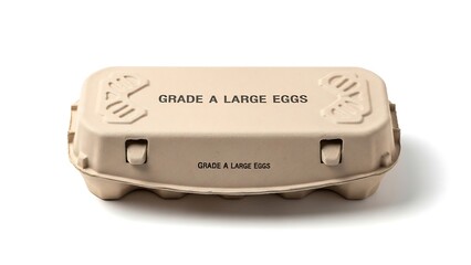 Closed carton of Grade A Large Eggs on white.