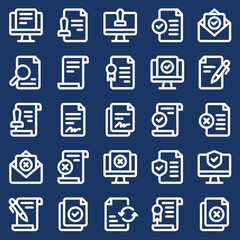 Collection of Line Icons Featuring Contracts, Documents, and Legal Agreements, Ideal for Digital and Print Design