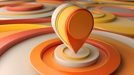 Colorful 3D map pin icon on an abstract layered background for location and navigation concepts.