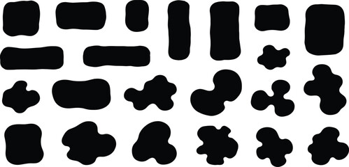 Collection of black ink blot shapes and silhouettes for design elements and creative graphic resources