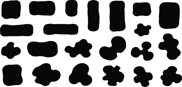 Collection of black ink blot shapes and silhouettes for design elements and creative graphic resources