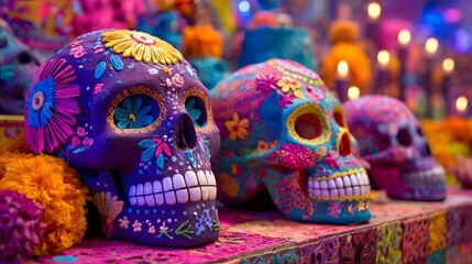 Obraz premium Colorful painted calavera skulls for the Mexican Day of the Dead celebration.