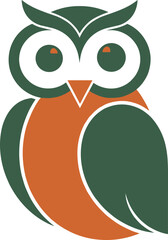 Wise owl illustration with big eyes and orange chest looking forward.