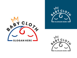 Baby head line with crown logo design vector template. Baby shop logo design vector
