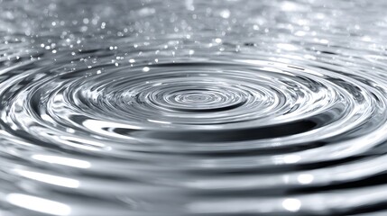Concentric ripples spreading across a calm silver water surface.