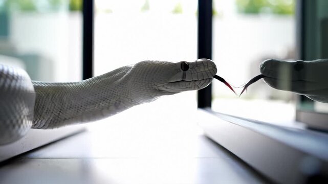 Blue Eyed Leucistic Ball Python Flicking Tongue