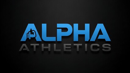 Alpha Athletics Logo Design with Bold Blue Text and Shadow.