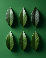 Top-down flat lay with leaves lining in perfectly symmetrical spacing