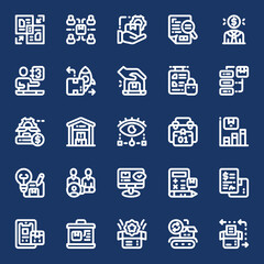 Business and productivity vector icon set with outline symbols for management, finance, and workflow optimization